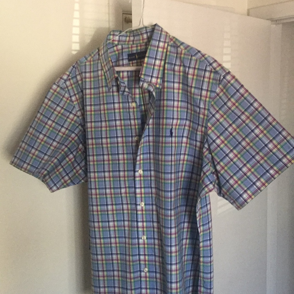 Polo short sleeve button up plaid